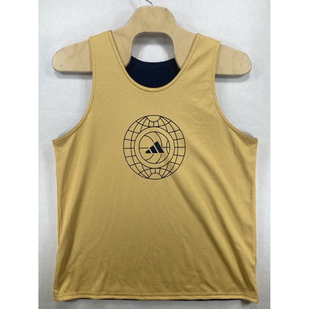 Adidas Tank Top Mens XL  Yellow Navy Reversible  Jersey Basketball Training C15